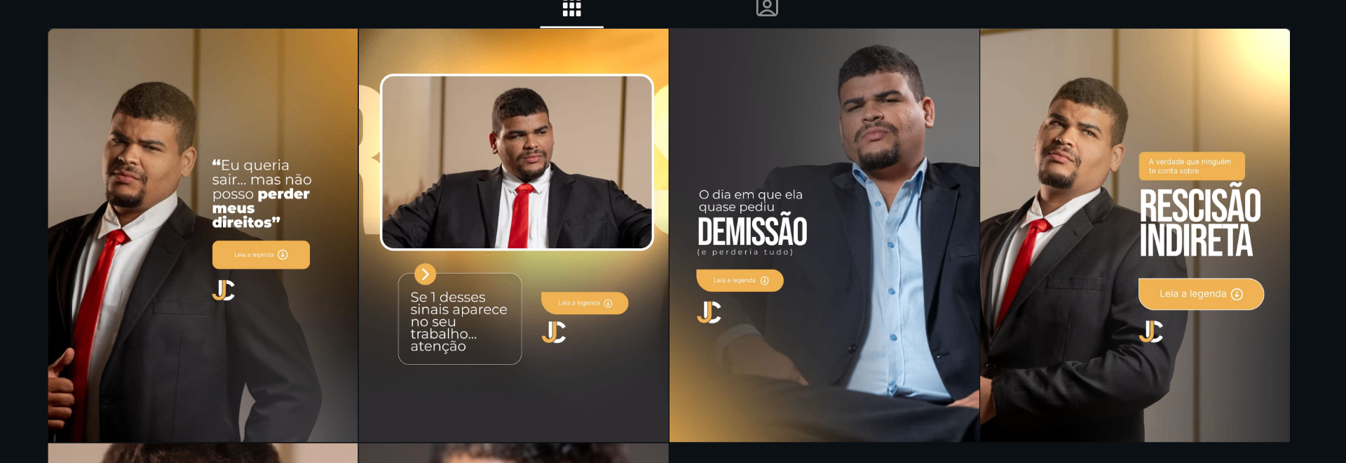 Exemplo real de vitrine de Instagram de jc.advocacia